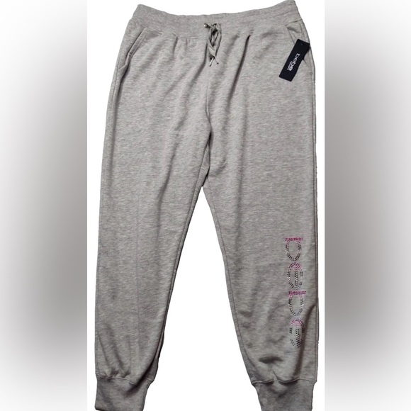 BEBE SPORT Women Nailhead Studded LOGO Joggers Sweat Pants in Heather Grey Nwt - Picture 4 of 11